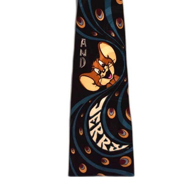 Vintage 1980's Lakeside Apparel Tom & Jerry Art Deco Designs Silk Tie - Picture 3 of 5